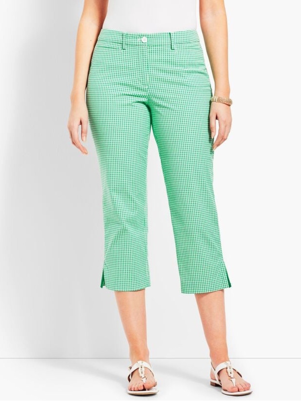 Talbots Perfect Skimmer Pants in a green gingham plaid pattern size 4